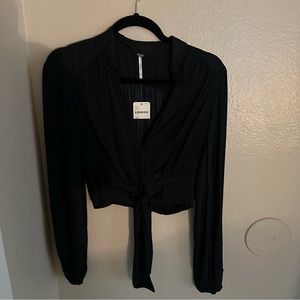 Free people black long sleeve crop top